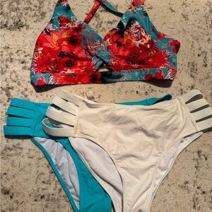 Floral Red and Teal Bikini Set